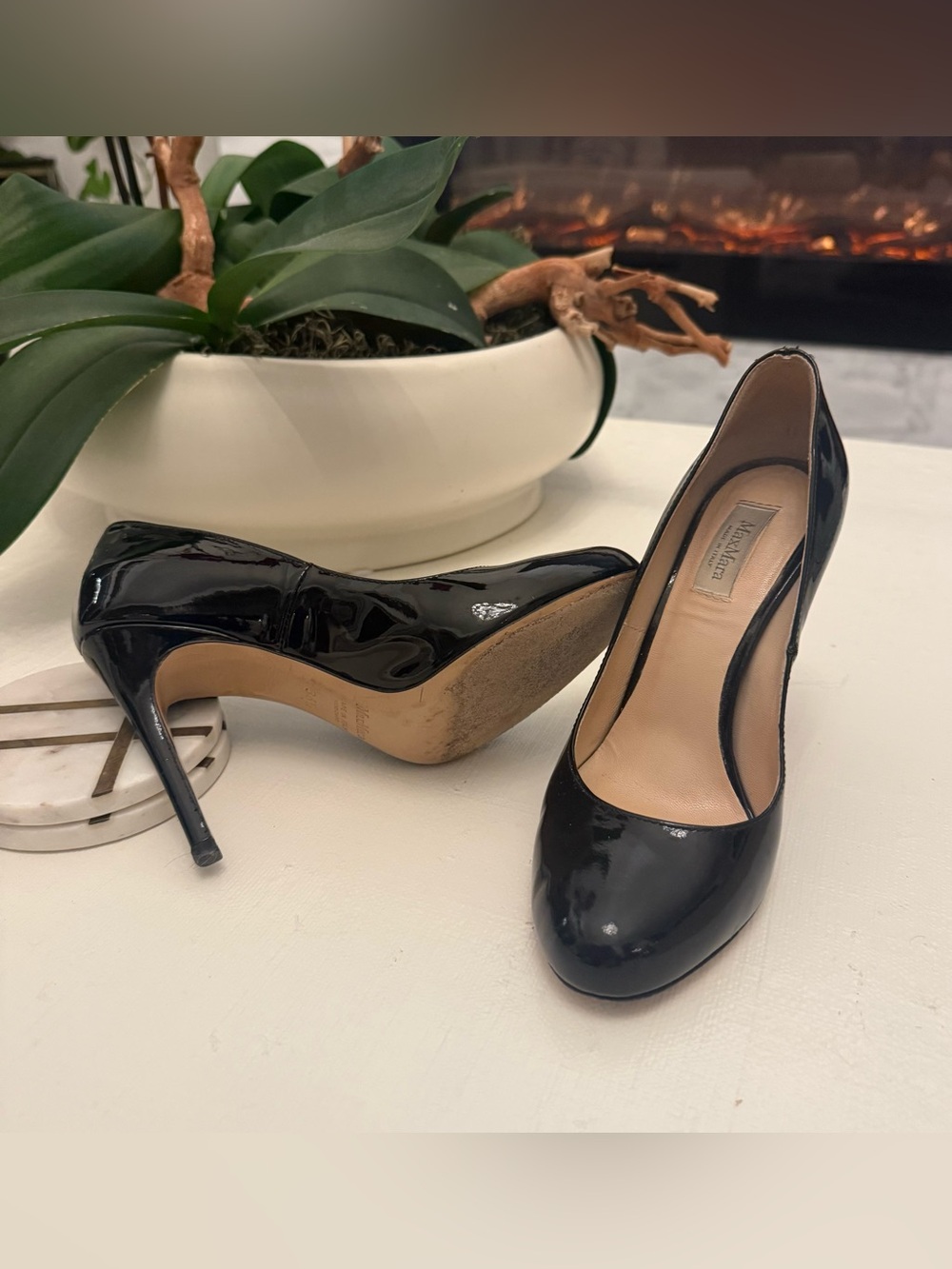 MaxMara Black Patent Leather Stiletto Pumps